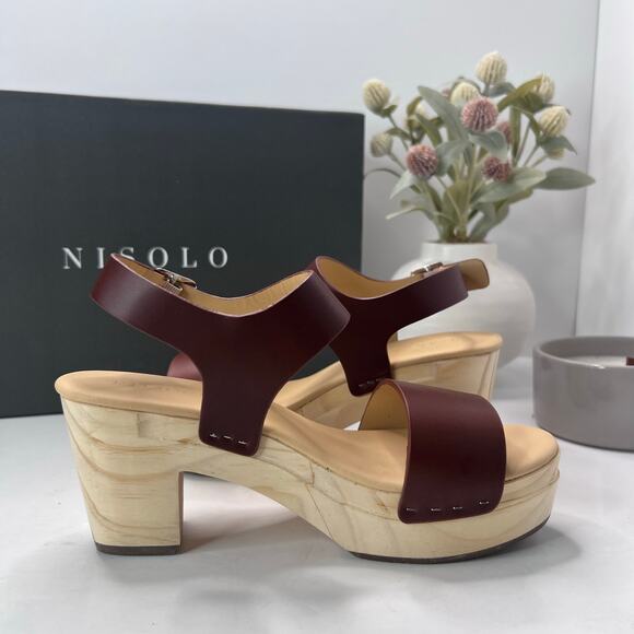 Nisolo Burgundy Leather Mules with Wooden Heel - Picture 8 of 13